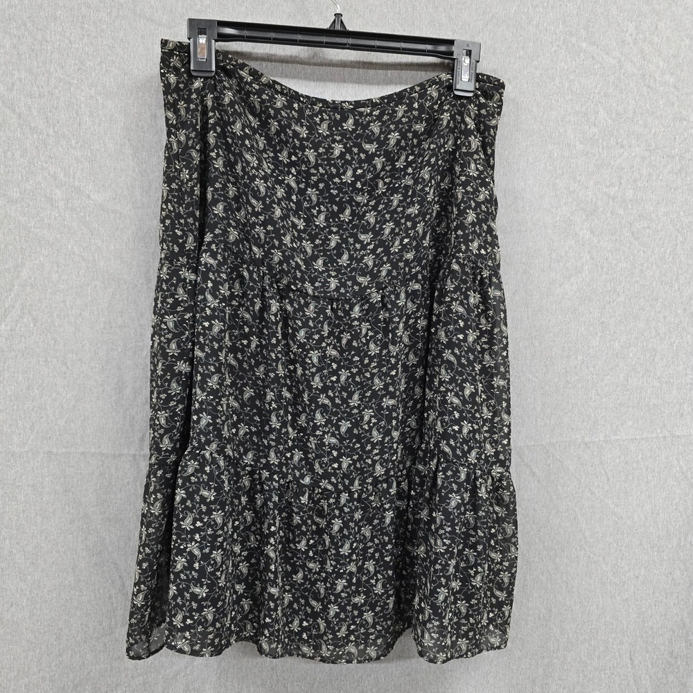 Apostrophe Black Paisley Floral Tiered Chiffon Midi Skirt Womens Size 8 Side Zip